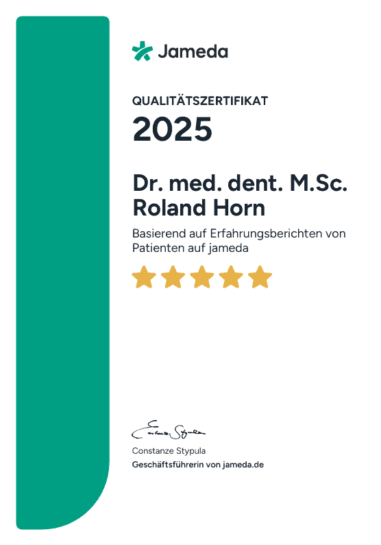 Qualitätszertifikat Jameda Dr med dent M Sc Roland Horn